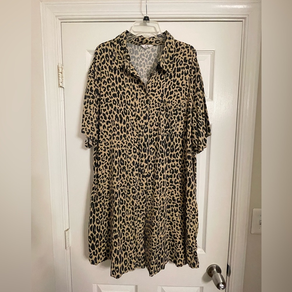 Ascot and Hart Leopard Print Button-Up Dress